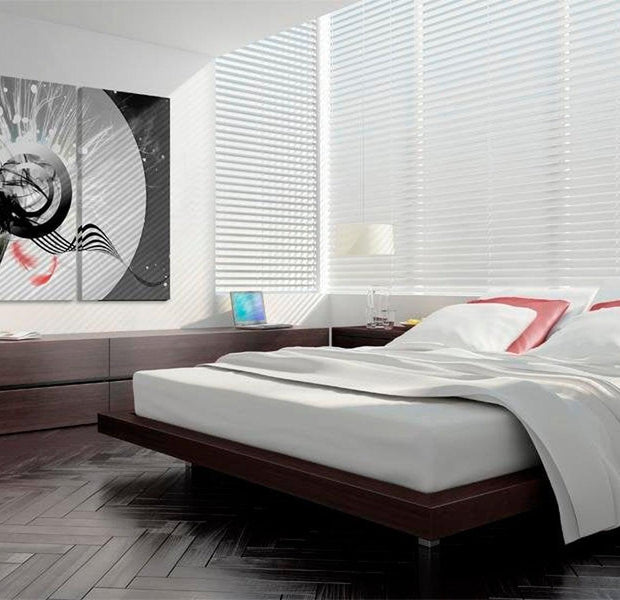 Abstract Canvas Wall Art - Metal Circle & Red Feathers