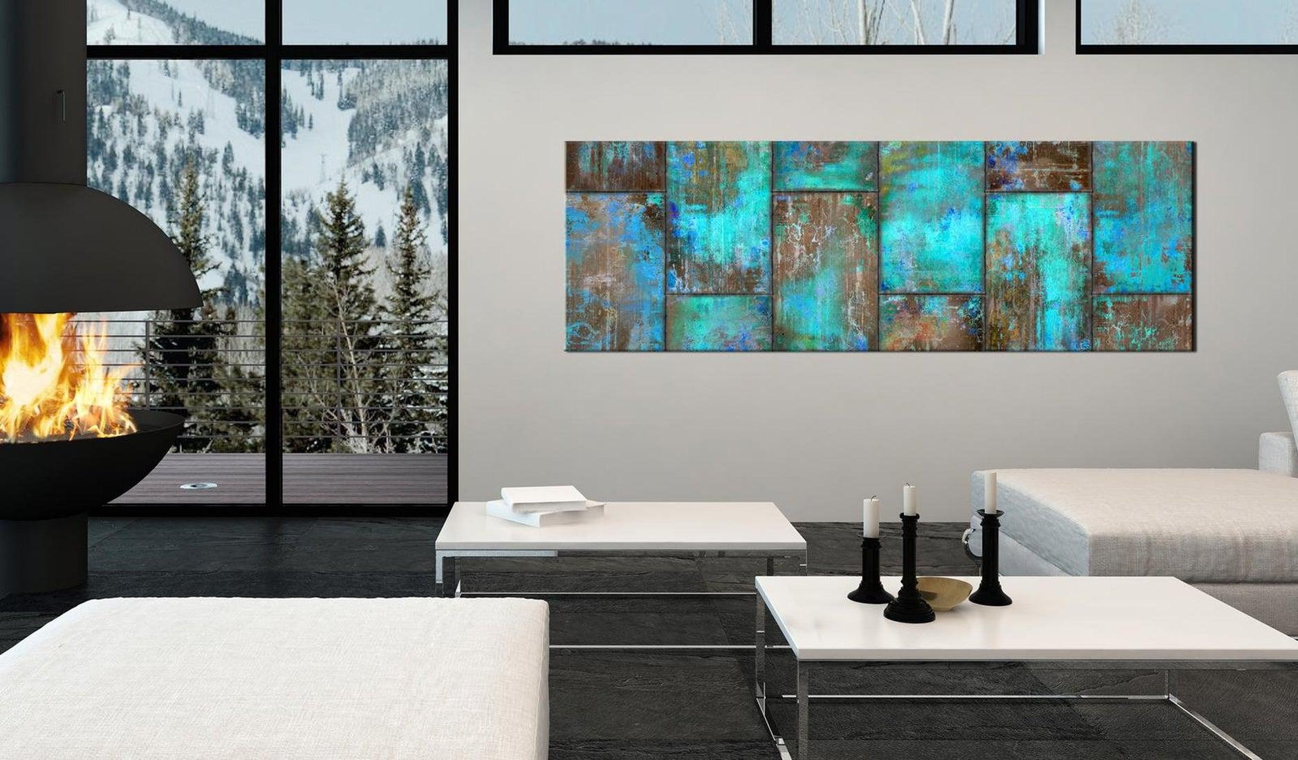 Abstract Canvas Wall Art - Metal Mosaic: Blue