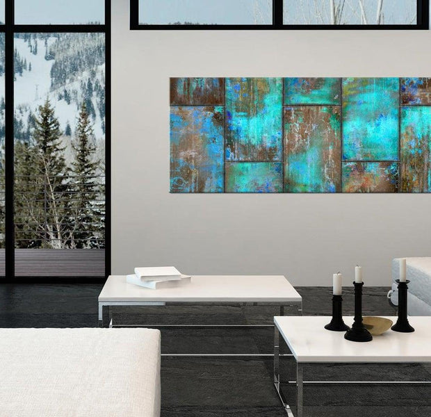 Abstract Canvas Wall Art - Metal Mosaic: Blue