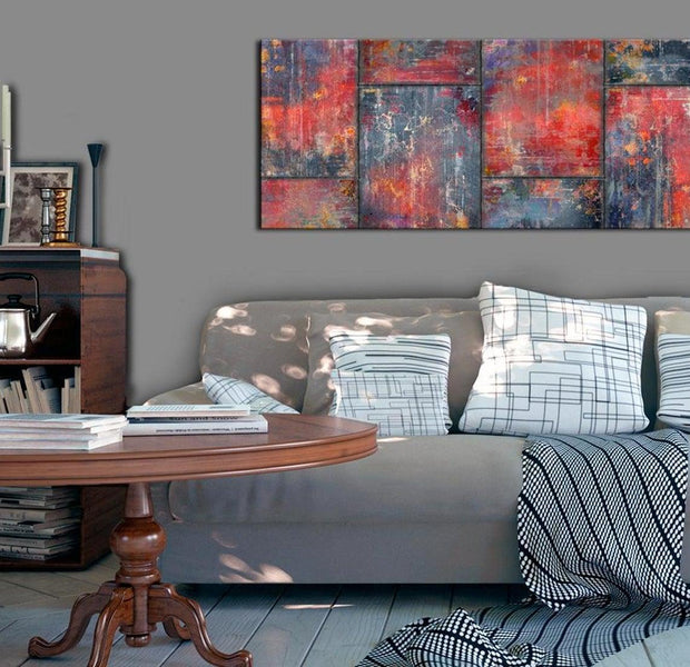 Abstract Canvas Wall Art - Metal Mosaic: Red