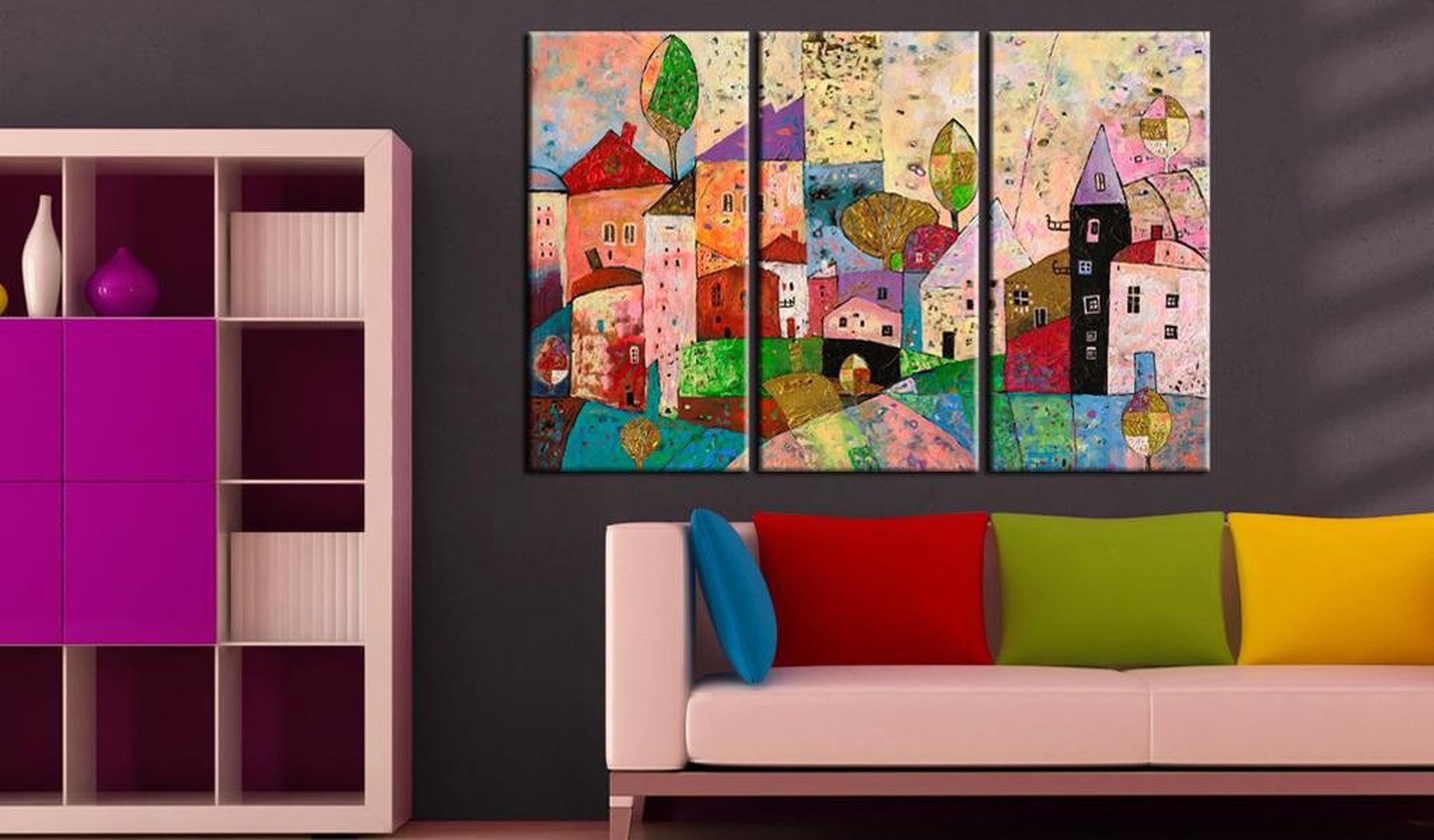 Abstract Canvas Wall Art - Picturesque Small Town