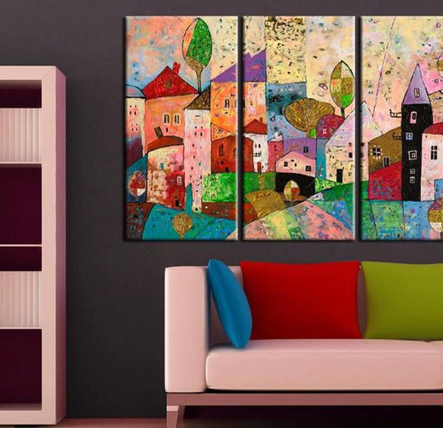 Abstract Canvas Wall Art - Picturesque Small Town