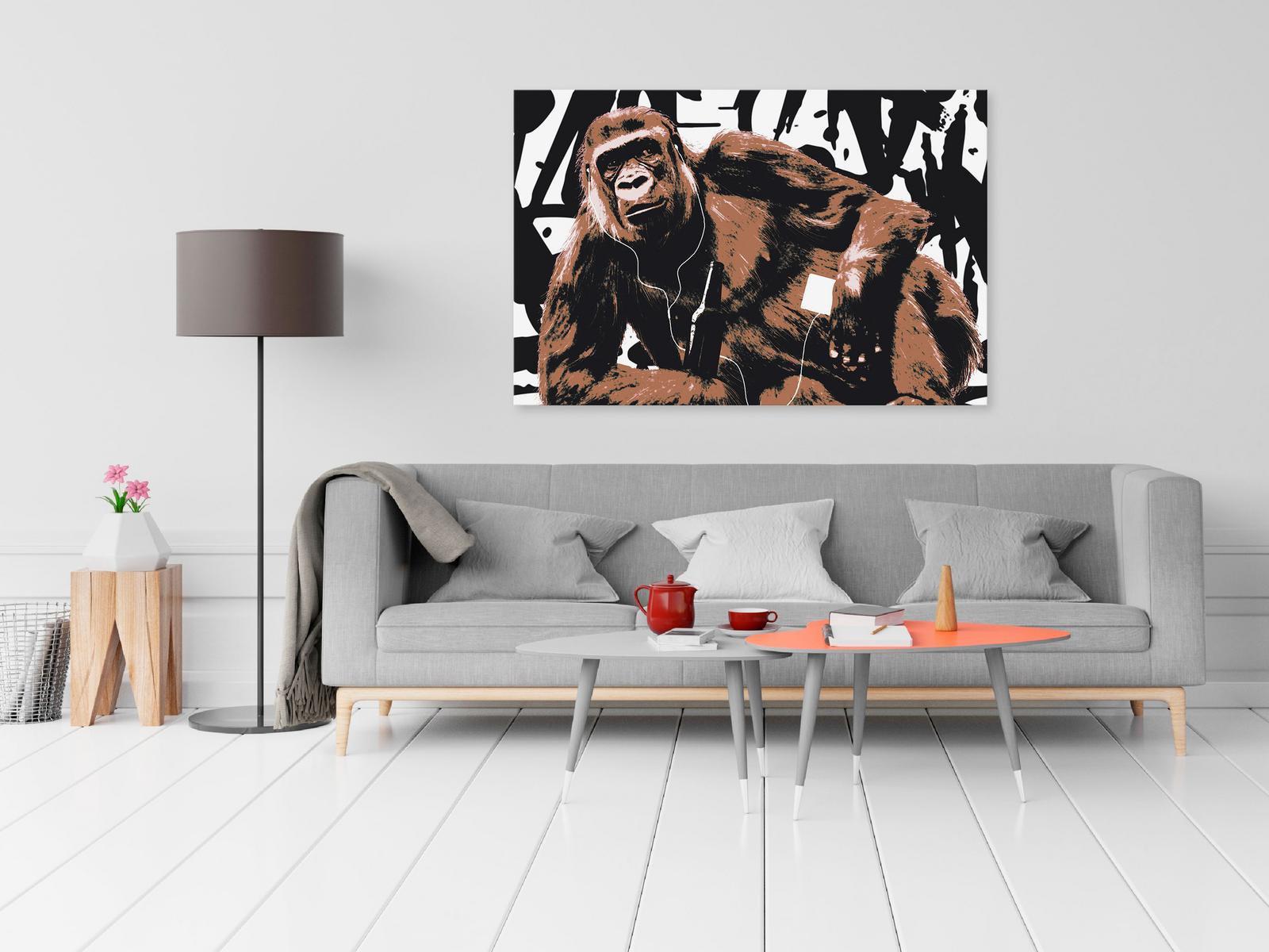 Stretched Canvas Wall Art - Pop Art Monkey Narrow Brown