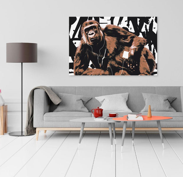 Stretched Canvas Wall Art - Pop Art Monkey Narrow Brown