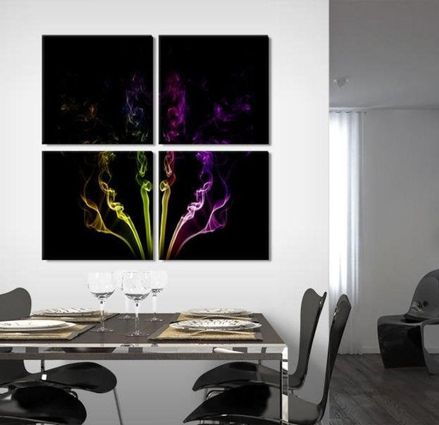 Abstract Canvas Wall Art - Rainbow-Hued Smoke Trails