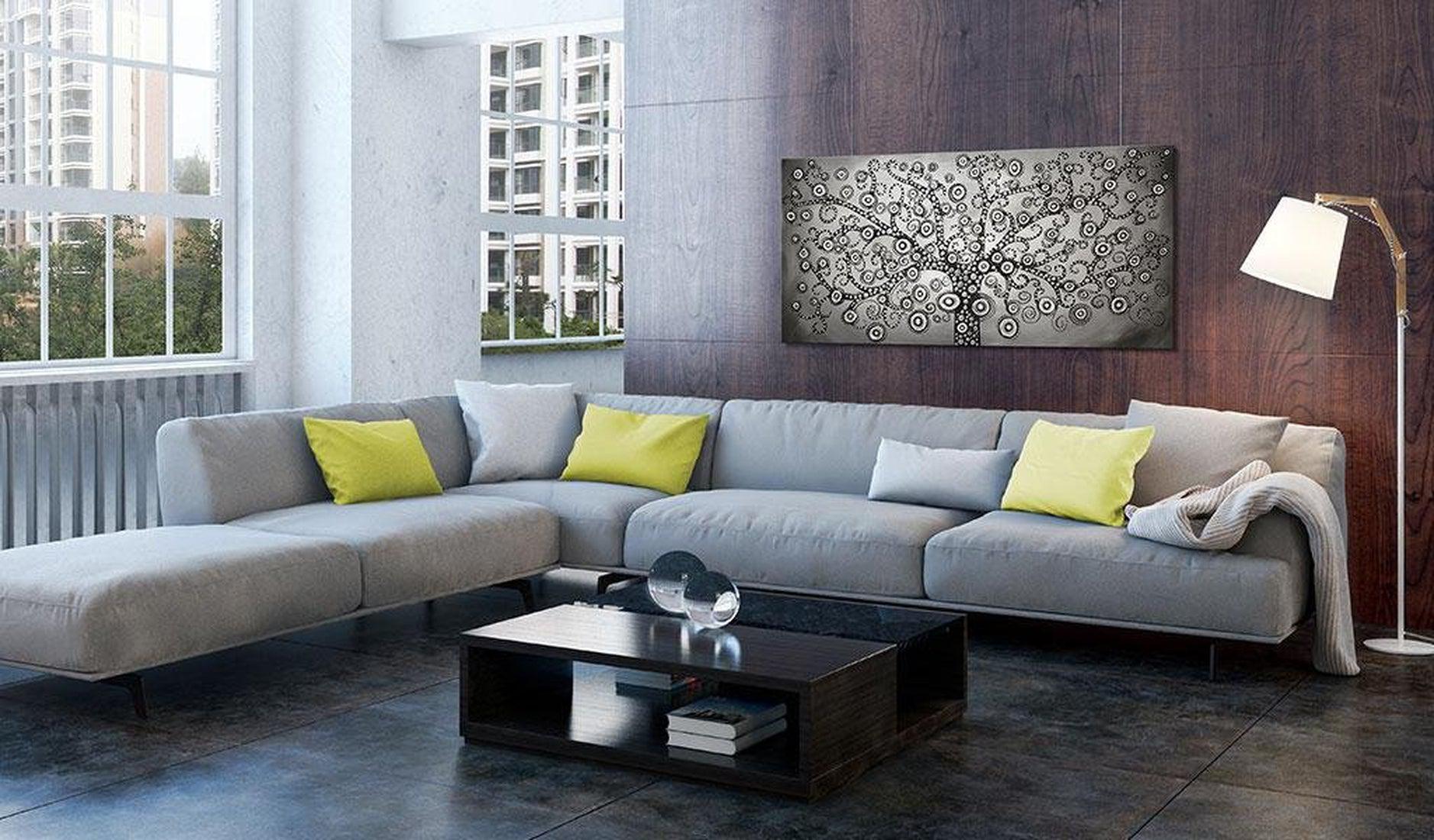 Abstract Canvas Wall Art - Silver Tree