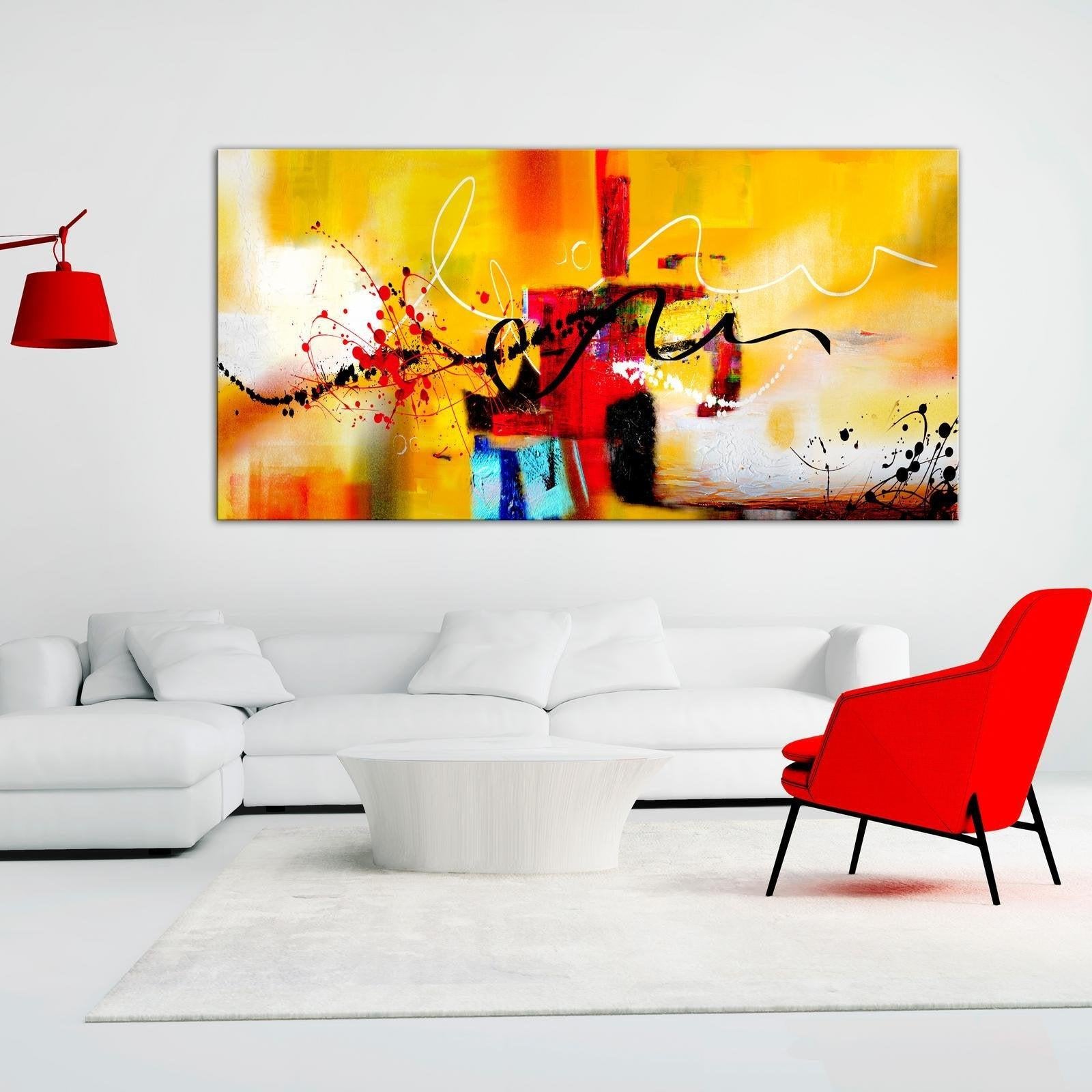 Abstract Canvas Wall Art - Street Melodies Orange Wide