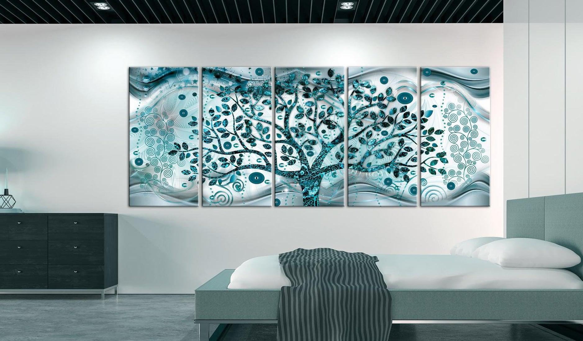 Abstract Canvas Wall Art - Tree And Waves Blue