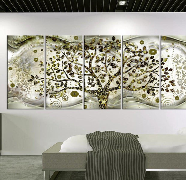 Abstract Canvas Wall Art - Tree And Waves Green