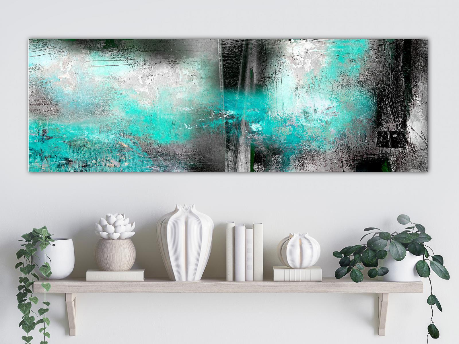 Abstract Canvas Wall Art - Turquoise Fog Narrow