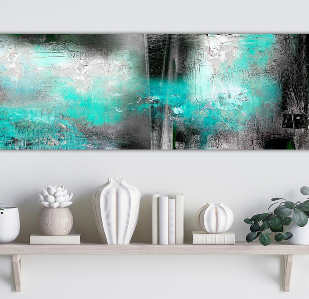Abstract Canvas Wall Art - Turquoise Fog Narrow