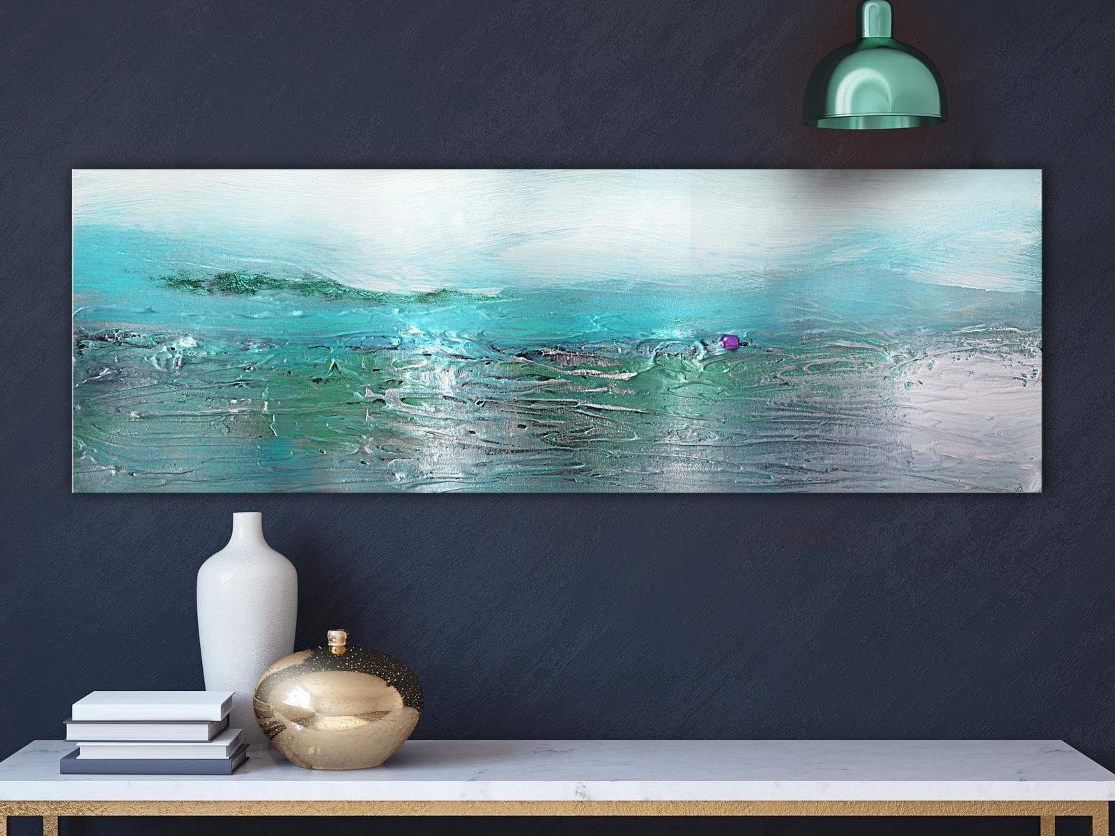 Abstract Canvas Wall Art - Turquoise Landscape Narrow