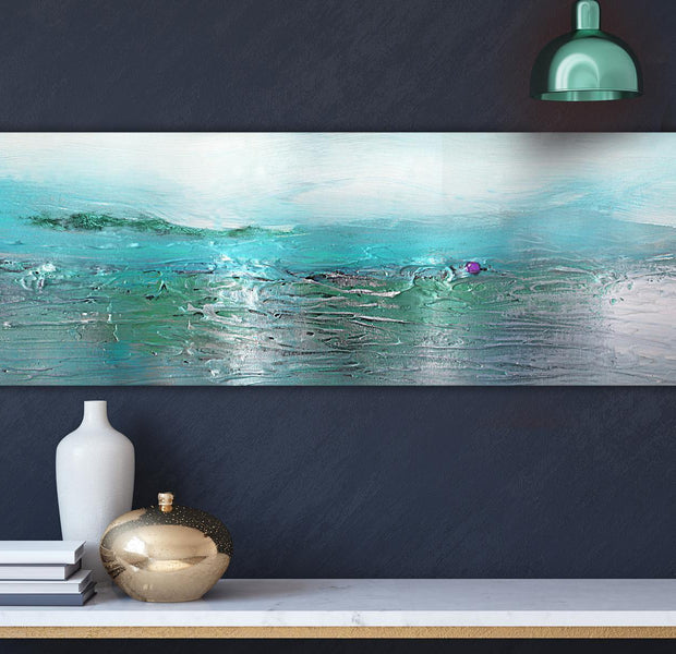 Abstract Canvas Wall Art - Turquoise Landscape Narrow
