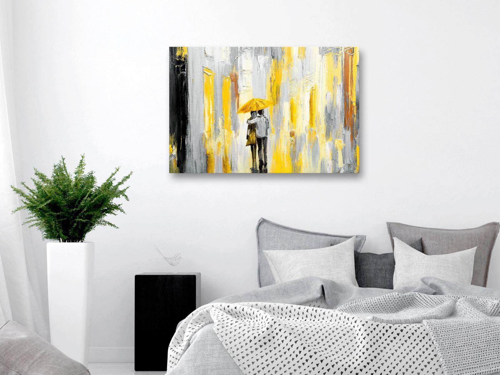 Abstract Canvas Wall Art - Umbrella In Love Wide Yellow