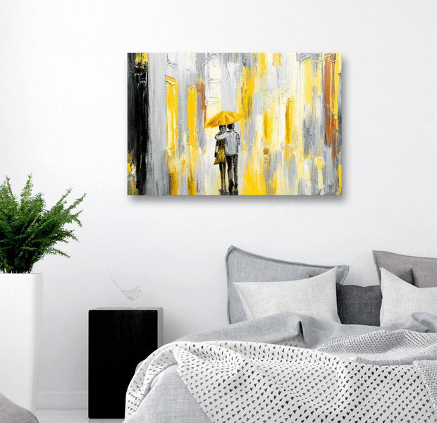 Abstract Canvas Wall Art - Umbrella In Love Wide Yellow
