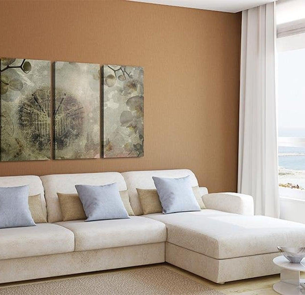 Abstract Canvas Wall Art - Vintage Clock & Orchid