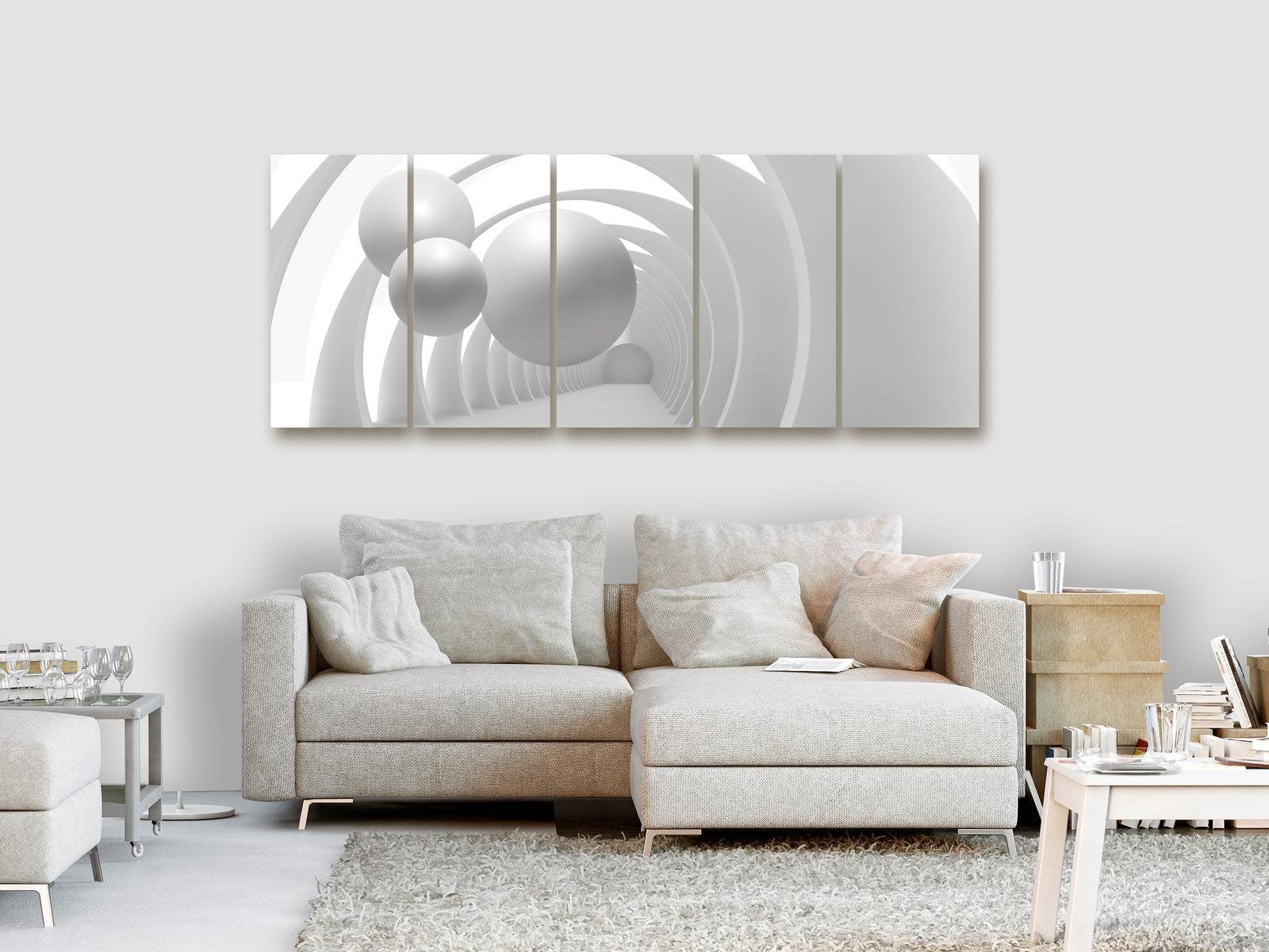 Abstract Canvas Wall Art - White Tunnel Narrow 5 Piece