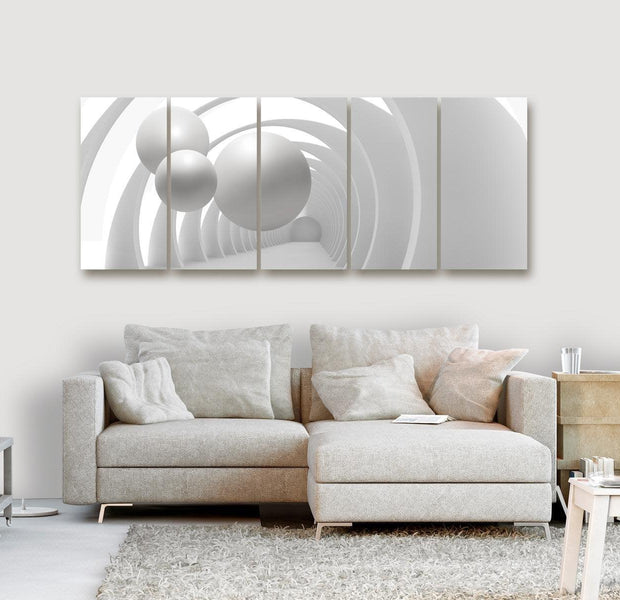 Abstract Canvas Wall Art - White Tunnel Narrow 5 Piece