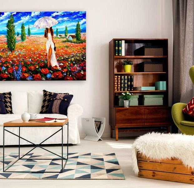 Abstract Canvas Wall Art - Woman With Umbrella