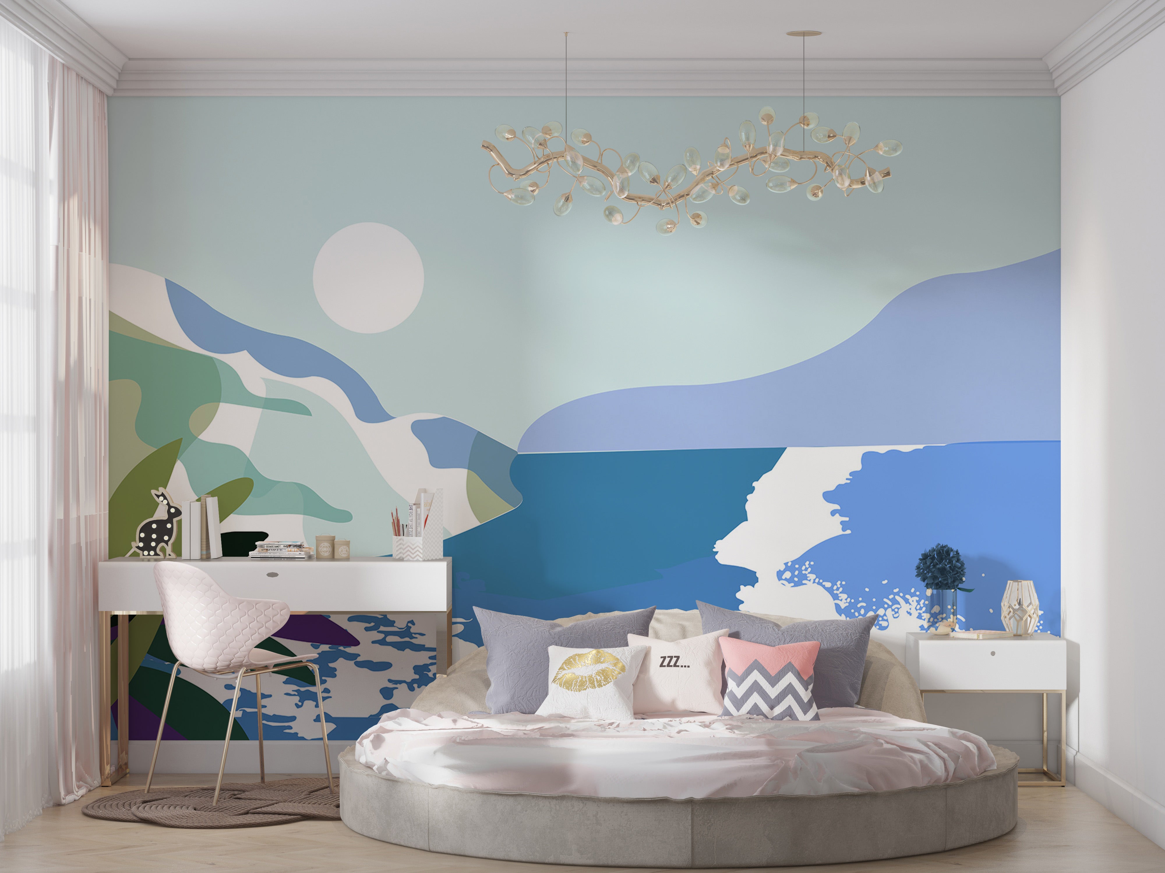 Abstract Wallpaper Wall Mural - Modern Sea & Mountains-Tiptophomedecor