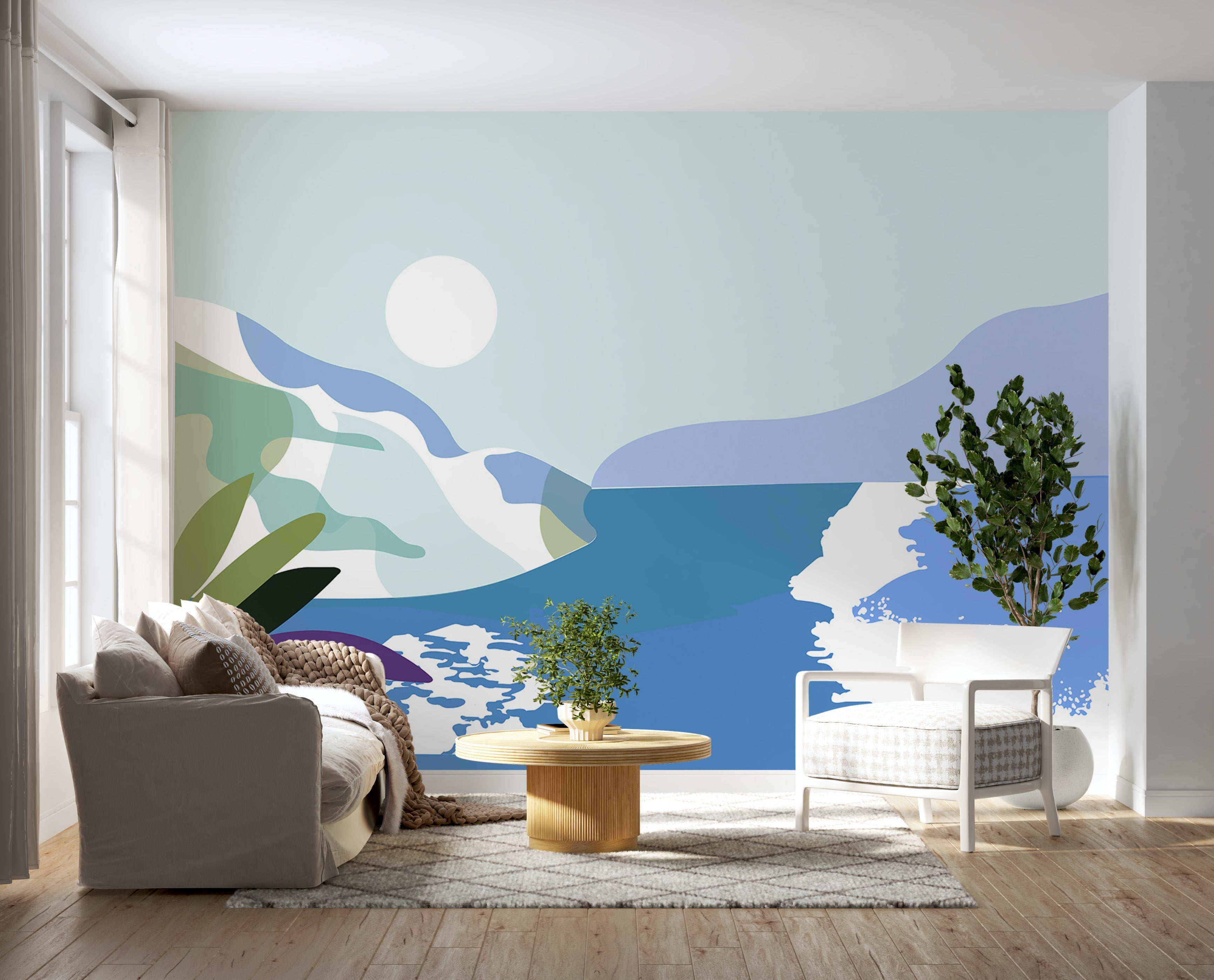 Abstract Wallpaper Wall Mural - Modern Sea & Mountains-Tiptophomedecor