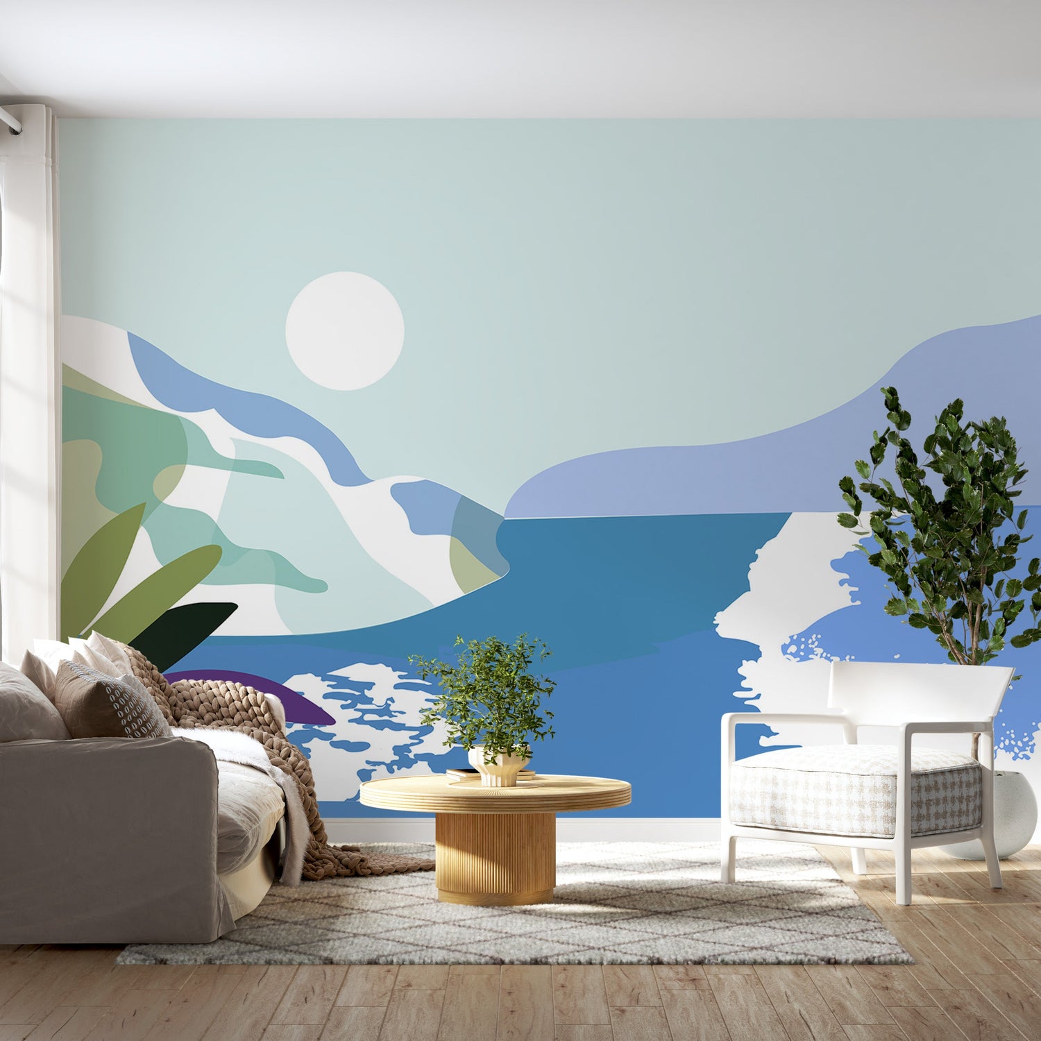 Abstract Wallpaper Wall Mural - Modern Sea & Mountains-Tiptophomedecor
