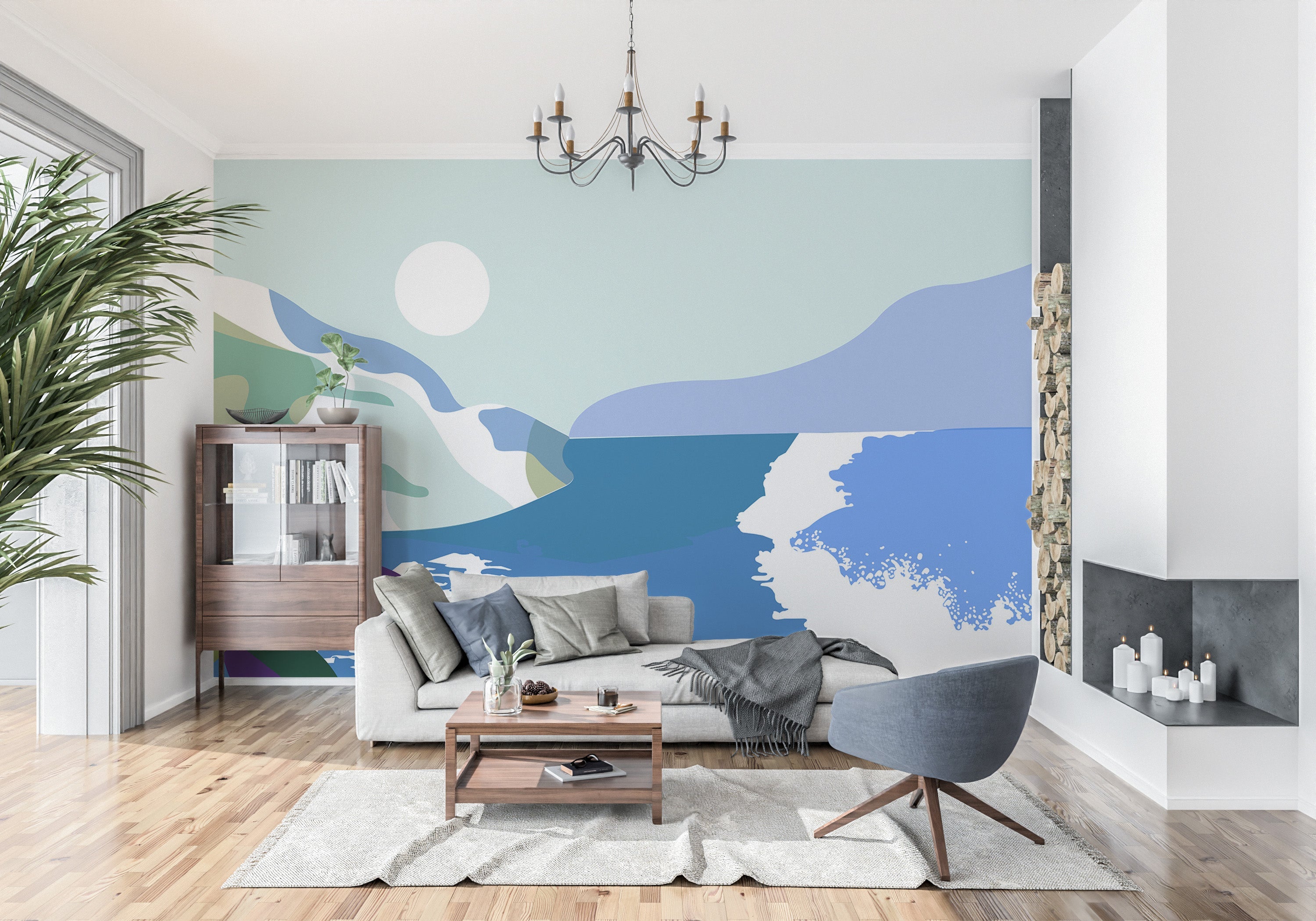 Abstract Wallpaper Wall Mural - Modern Sea & Mountains-Tiptophomedecor