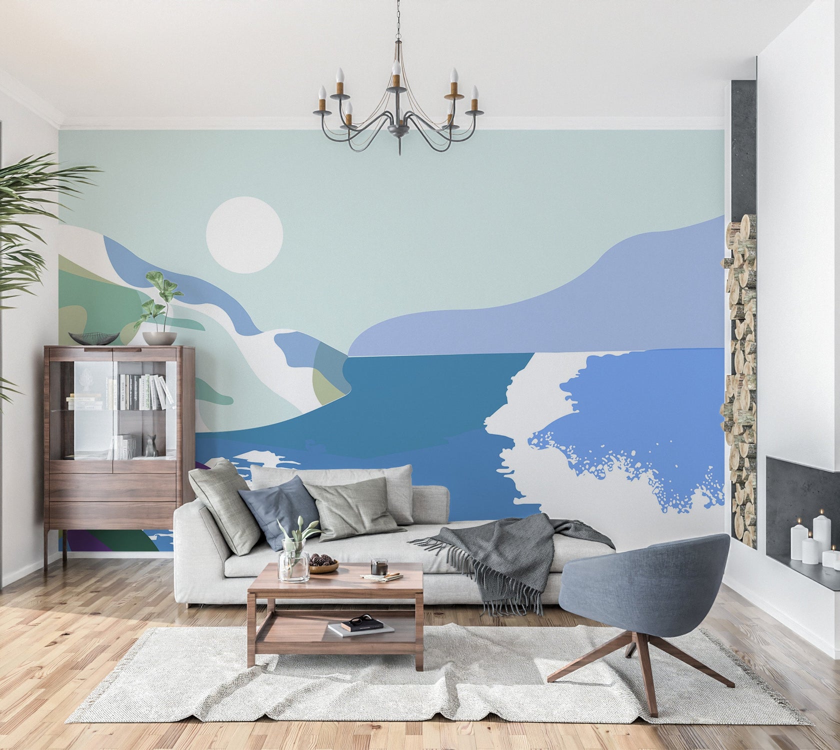 Abstract Wallpaper Wall Mural - Modern Sea & Mountains-Tiptophomedecor