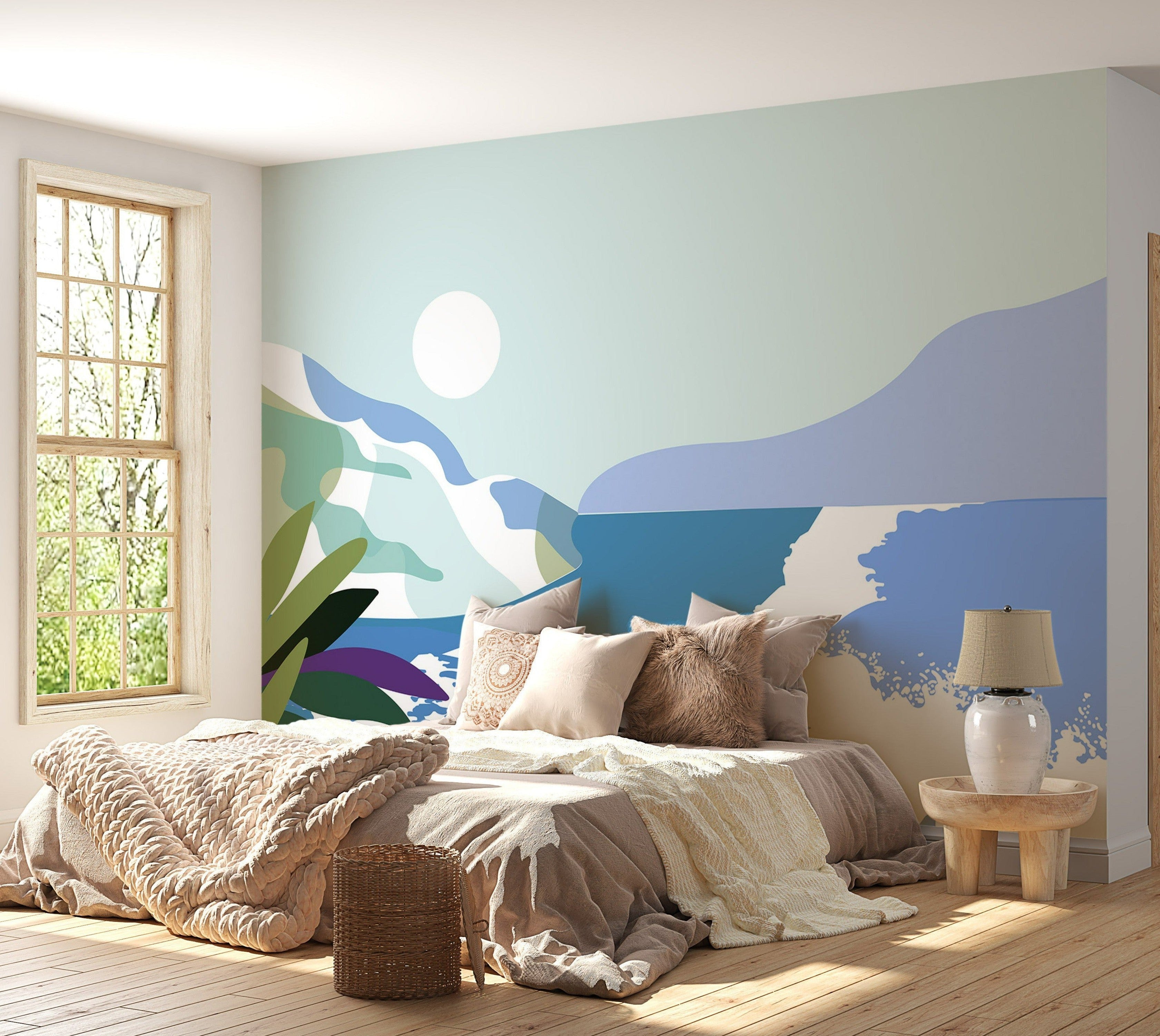 Abstract Wallpaper Wall Mural - Modern Sea & Mountains-Tiptophomedecor