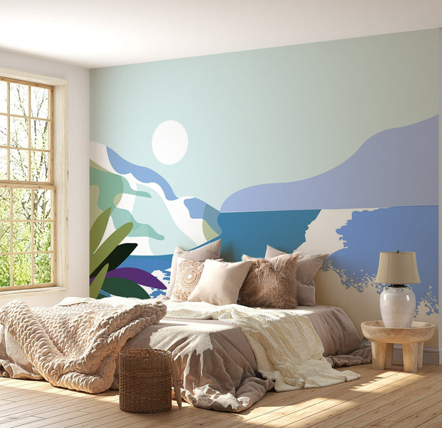 Abstract Wallpaper Wall Mural - Modern Sea & Mountains-Tiptophomedecor