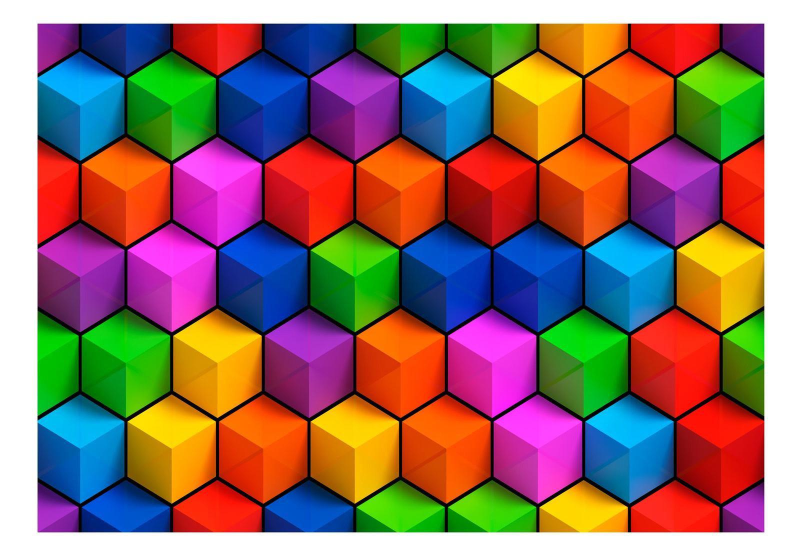 Abstract Wallpaper Wall Mural - Colorful Geometric Boxes