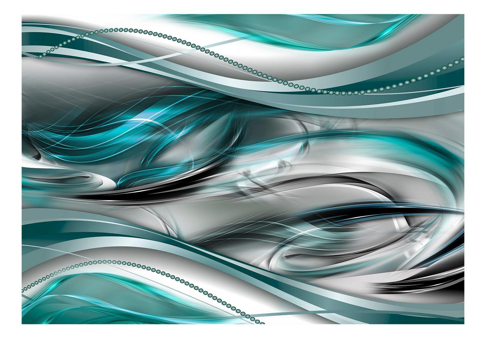 Abstract Wallpaper Wall Mural - Turquoise Grey Waves