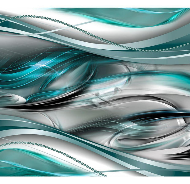 Abstract Wallpaper Wall Mural - Turquoise Grey Waves