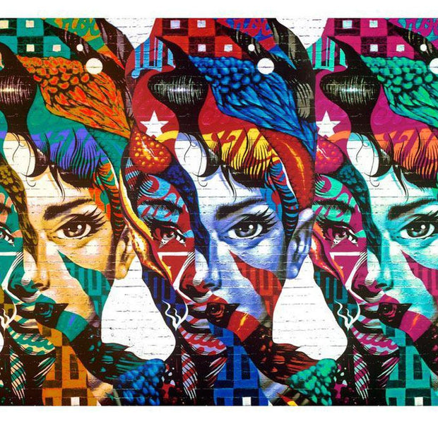 Abstract Wallpaper Wall Mural - Colorful Faces