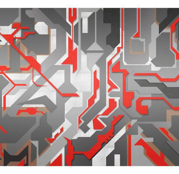 Abstract Wallpaper Wall Mural - Red Geometric Paths