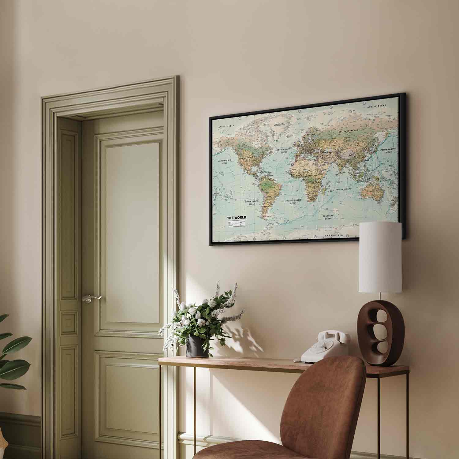 Floating Framed Canvas Art - Beautiful World Map