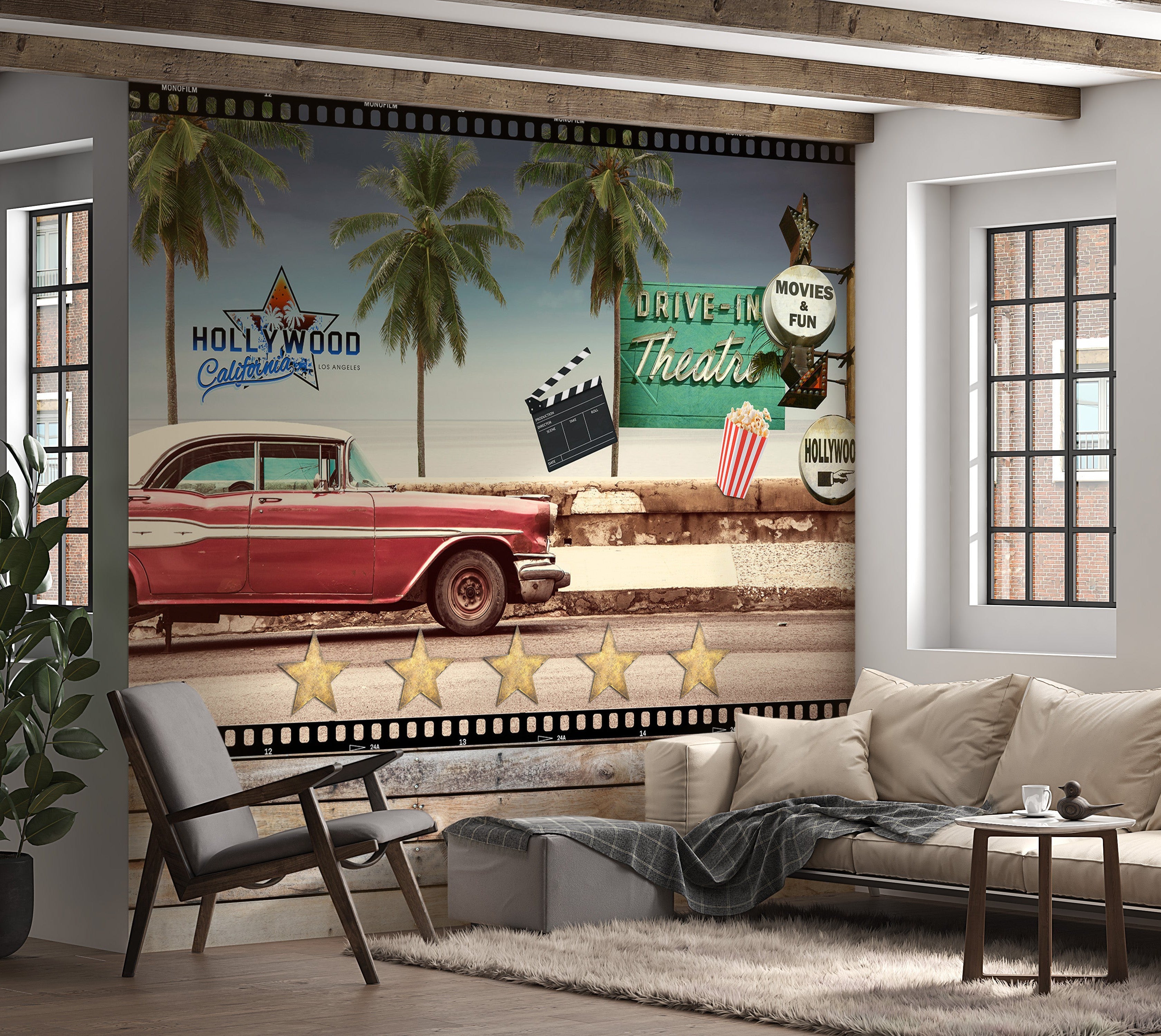 Americana Wallpaper Wall Mural - On the Road to Hollywood-Tiptophomedecor