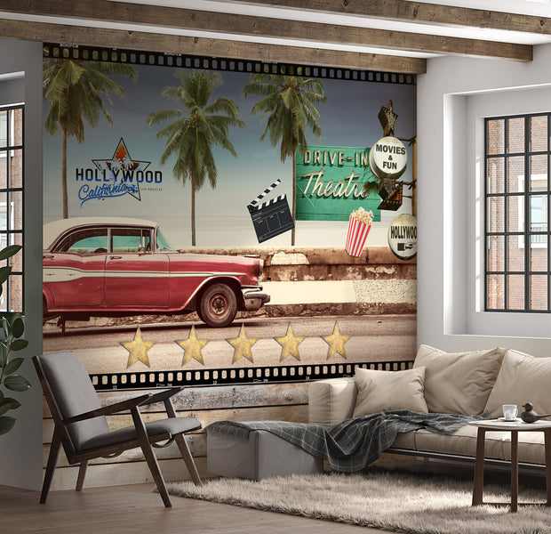 Americana Wallpaper Wall Mural - On the Road to Hollywood-Tiptophomedecor