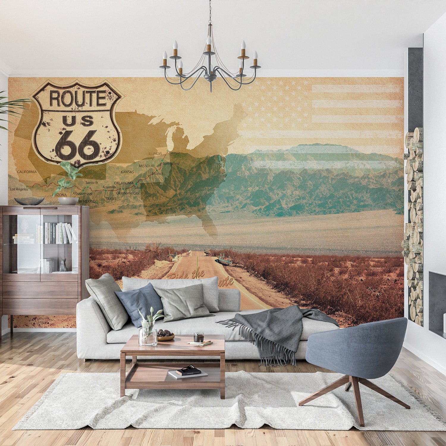 Americana Wallpaper Wall Mural - Ride Route 66-Tiptophomedecor