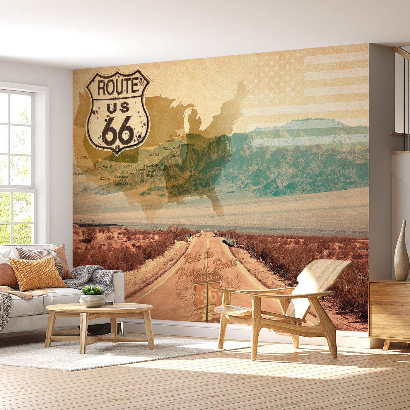 Americana Wallpaper Wall Mural - Ride Route 66-Tiptophomedecor