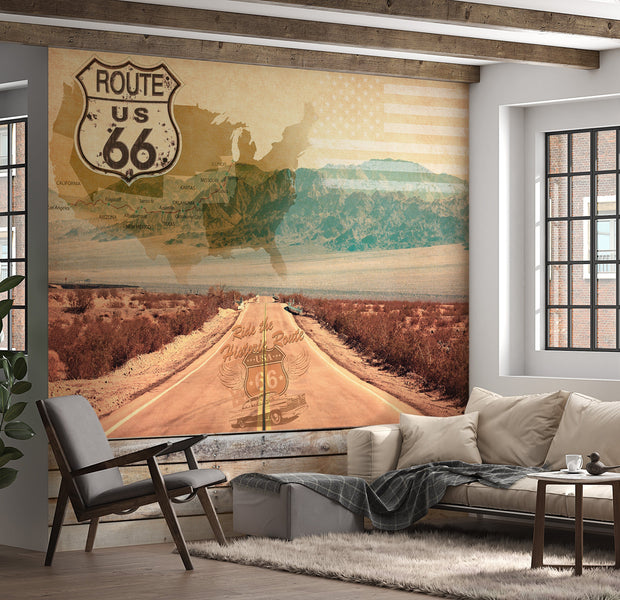 Americana Wallpaper Wall Mural - Ride Route 66-Tiptophomedecor