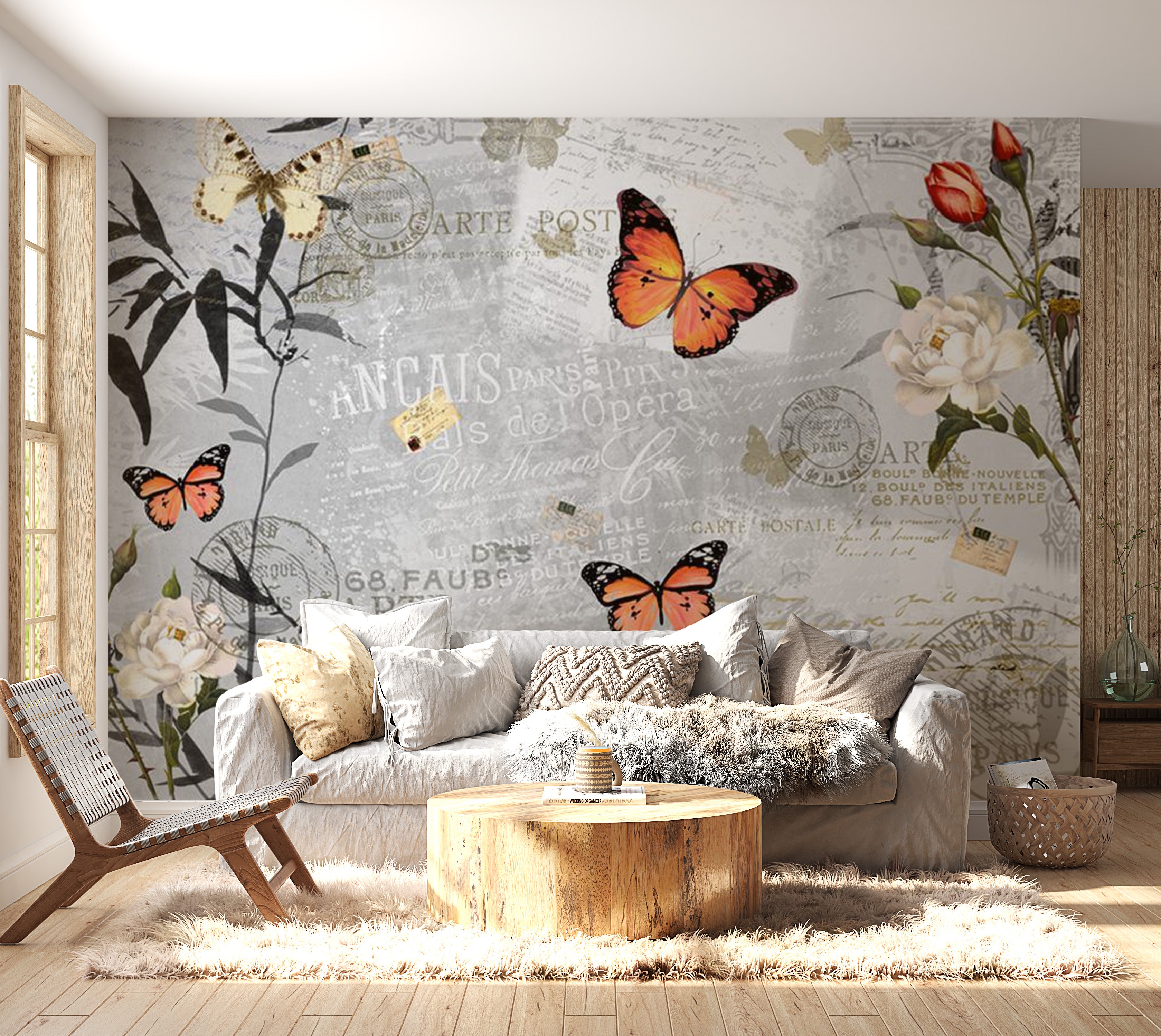 Animal Wallpaper Wall Mural - Butterfly Letter