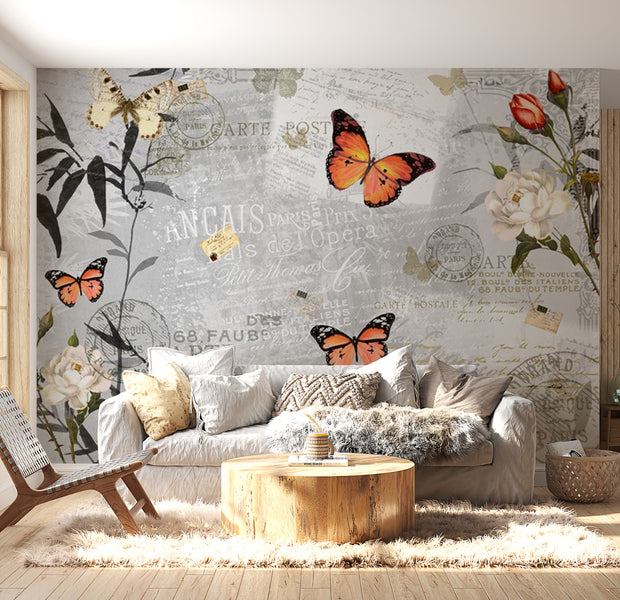 Animal Wallpaper Wall Mural - Butterfly Letter