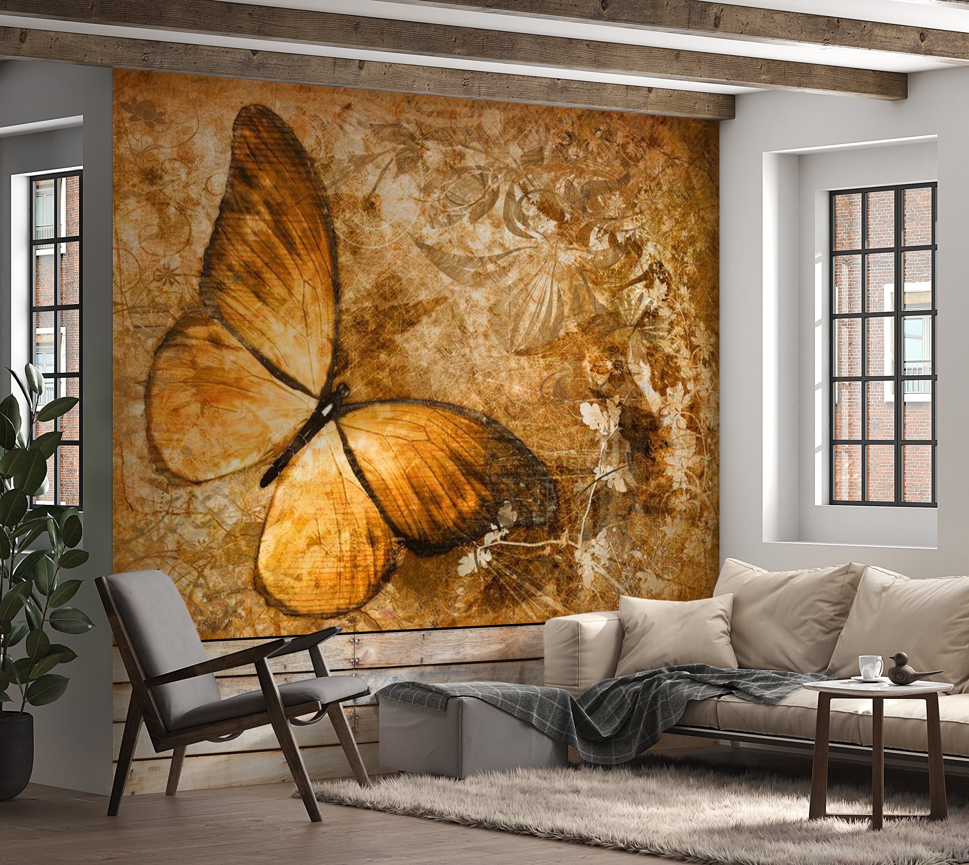 Animal Wallpaper Wall Mural - Butterfly In Sepia