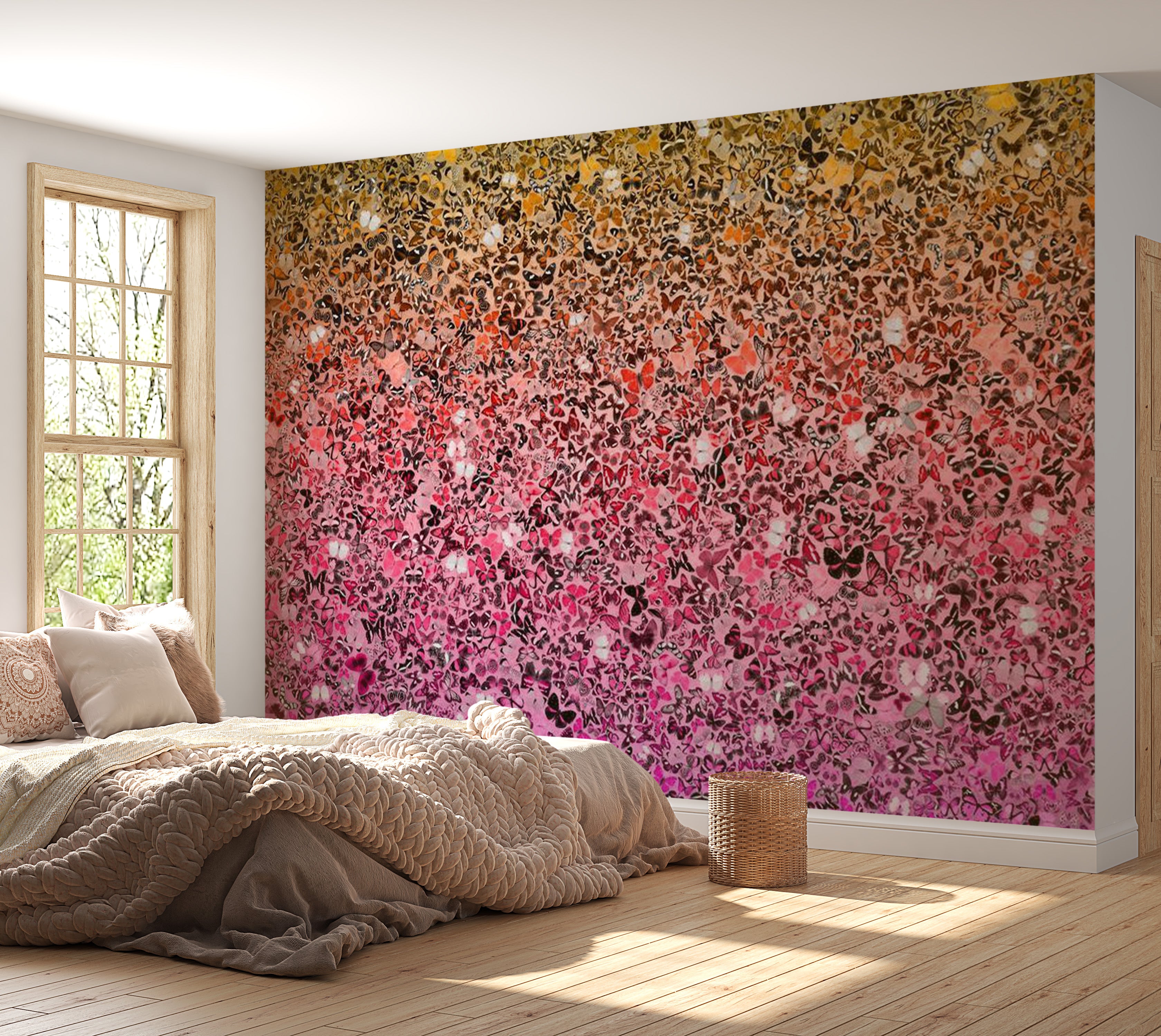 Animal Wallpaper Wall Mural - Pink Butterfly Mosaic