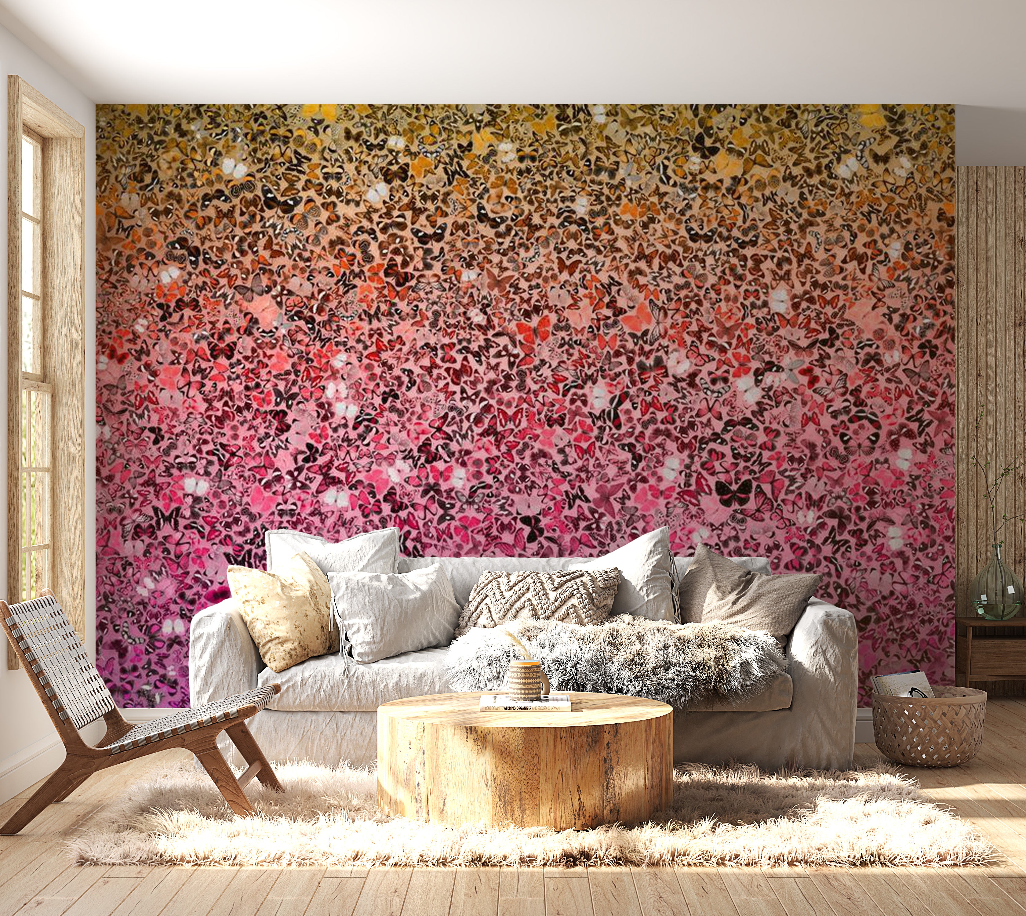 Animal Wallpaper Wall Mural - Pink Butterfly Mosaic