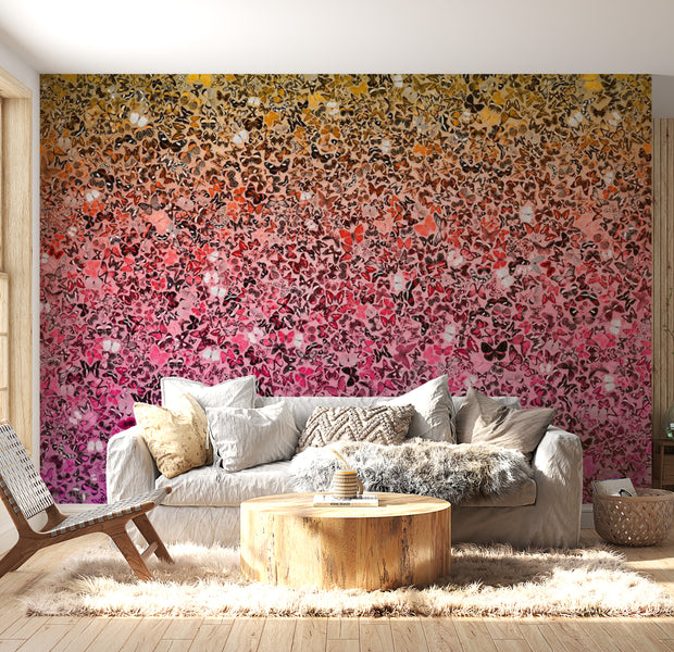 Animal Wallpaper Wall Mural - Pink Butterfly Mosaic