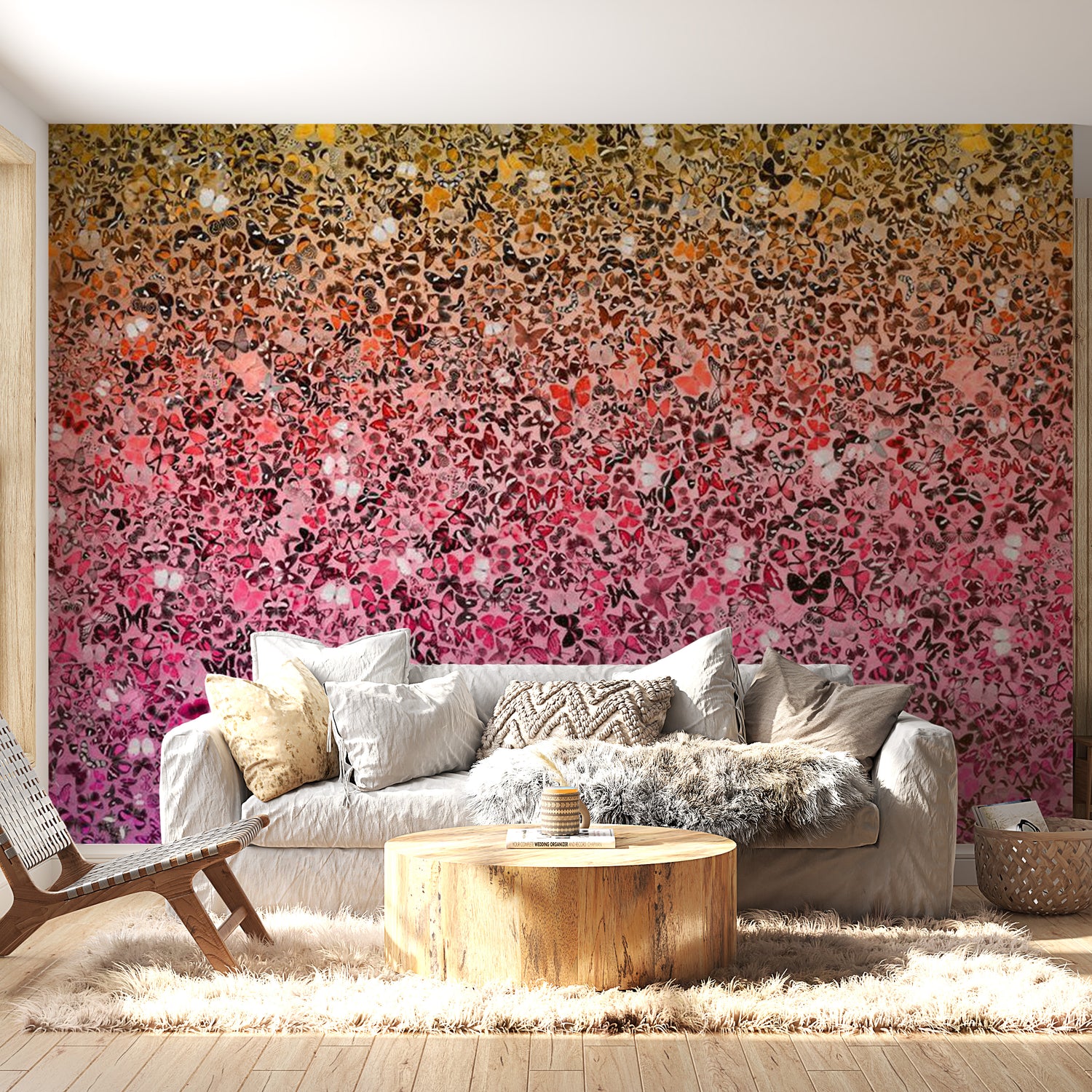 Animal Wallpaper Wall Mural - Pink Butterfly Mosaic