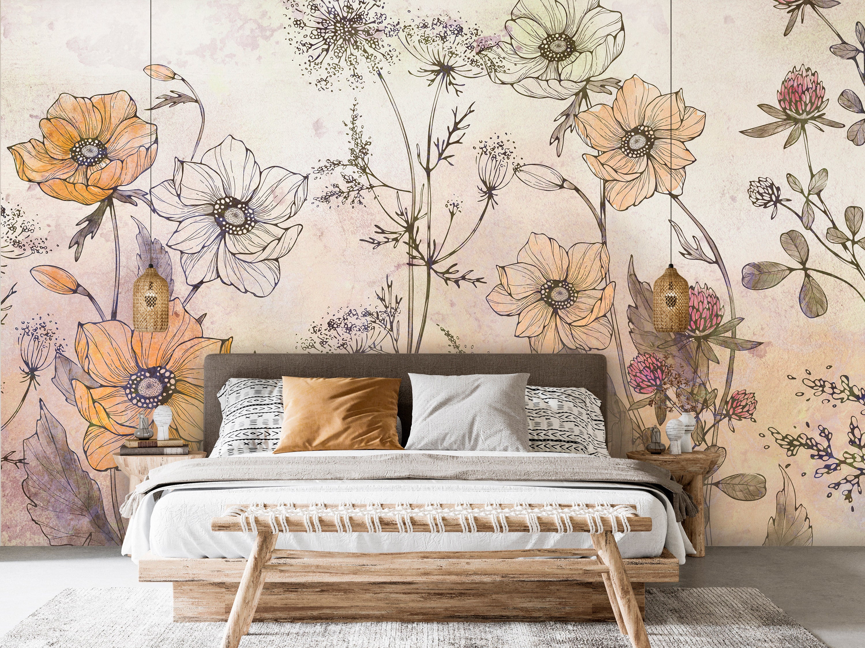 Floral Wallpaper Wall Mural - Day in the Meadow