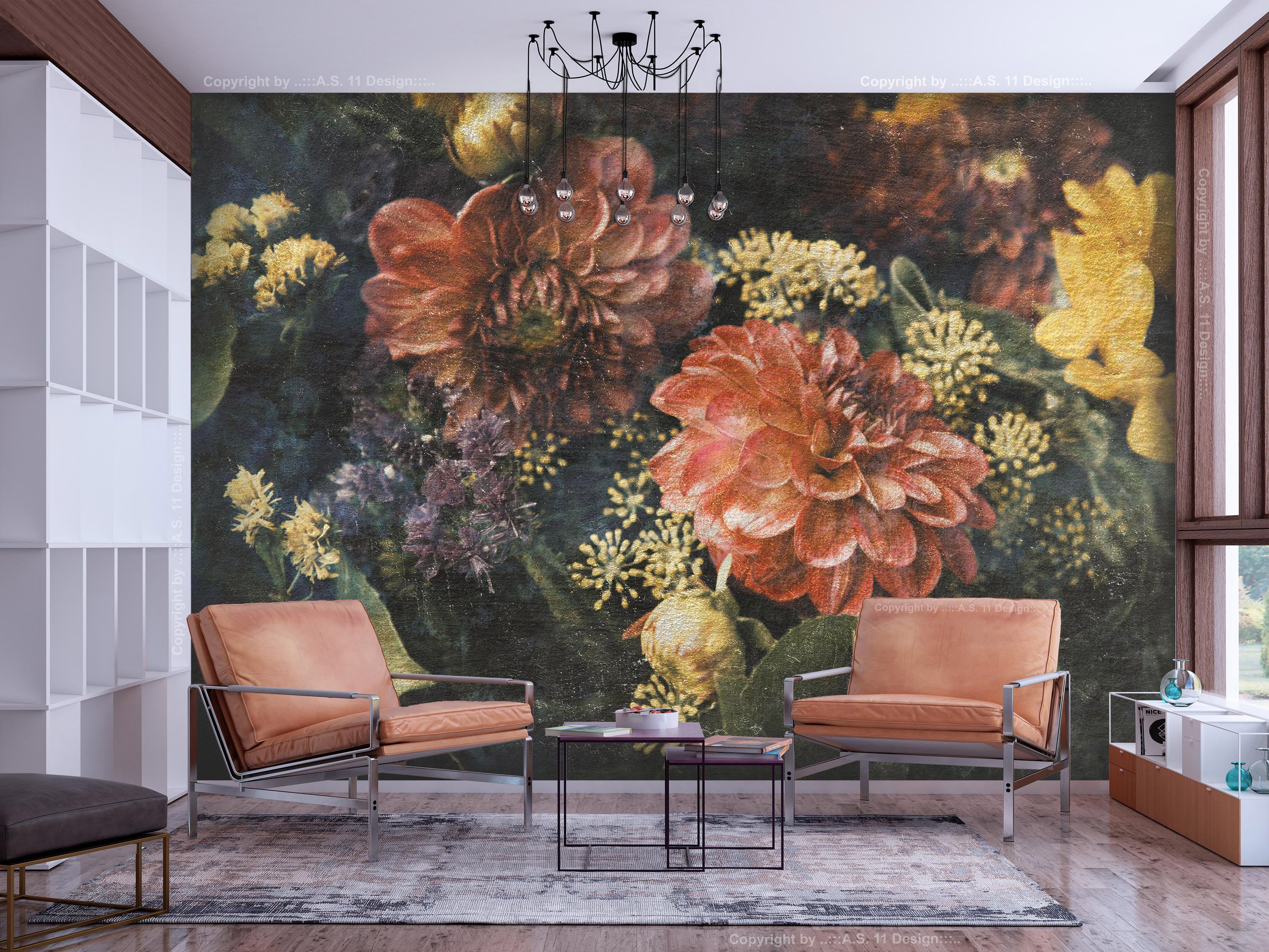 Floral Wallpaper Wall Mural - Retro Flowers